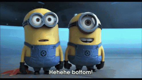 two minions are standing next to each other and one of them is saying ' henehe bottom '