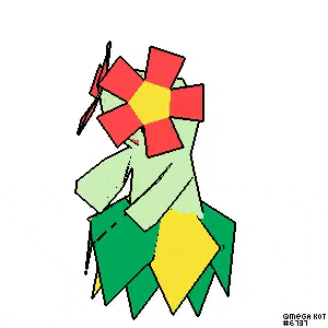 a pixel art drawing of a cartoon character with a flower on its head