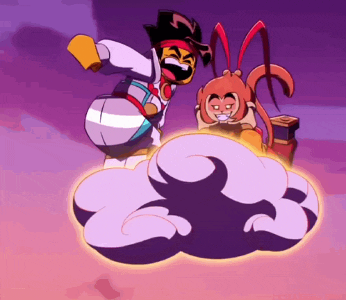 a cartoon of a man and a monkey flying through the air