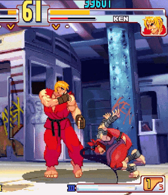 a video game with ken fighting another character with the number 61