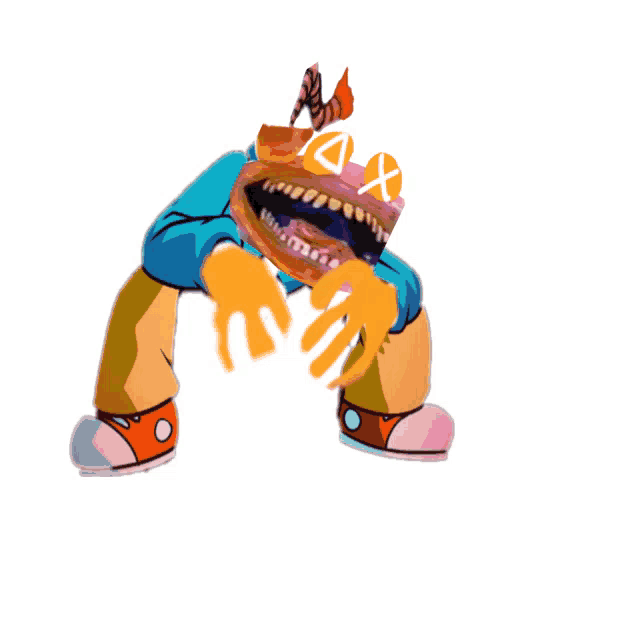 a cartoon character wearing a hat with the letter x on it