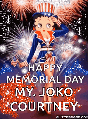 betty boop is saluting in front of fireworks on memorial day