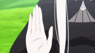 a cartoon character 's hand is reaching out towards another character 's hand