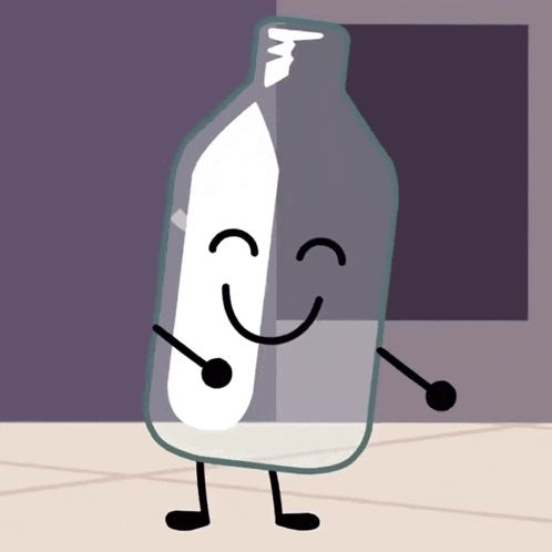 a cartoon drawing of a bottle with a face and arms