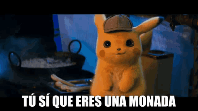 a picture of a pikachu with the words tu si que eres una monada