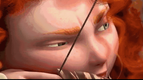 a close up of a cartoon character holding a bow and arrow .