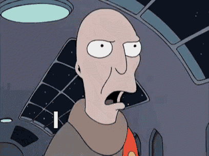 a cartoon character with a bald head is standing in a room with a sign that says i .