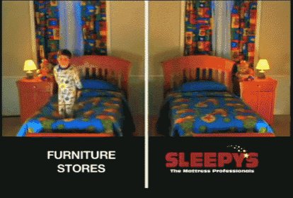 an ad for sleepy 's the mattress professionals shows a boy jumping out of a bed