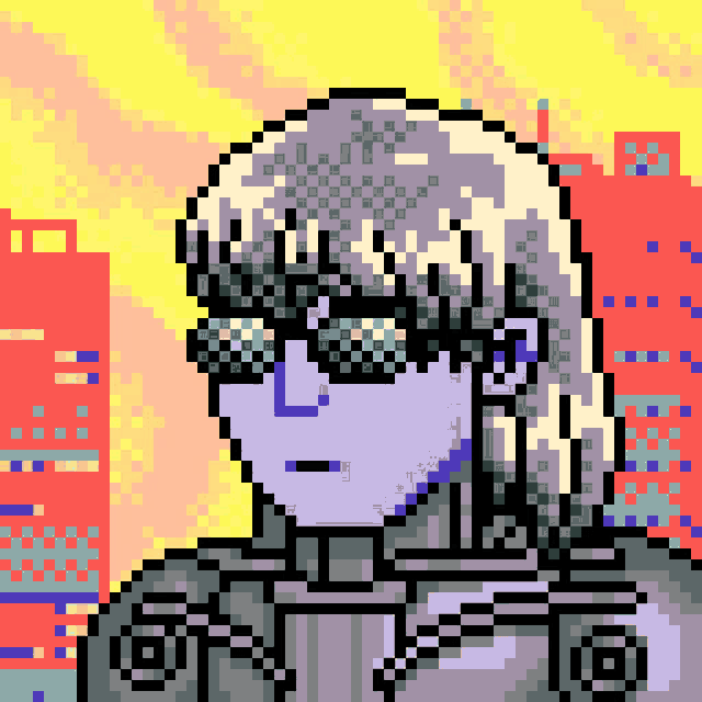a pixel art drawing of a man wearing sunglasses and a jacket