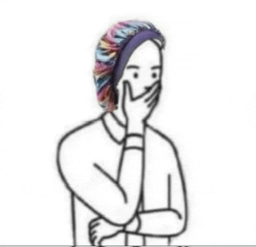 a black and white drawing of a person wearing a sleeping cap and covering their mouth with their hand .