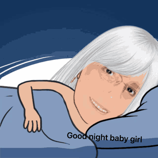 a cartoon of a woman laying in bed with the words " good night baby girl " on the bottom