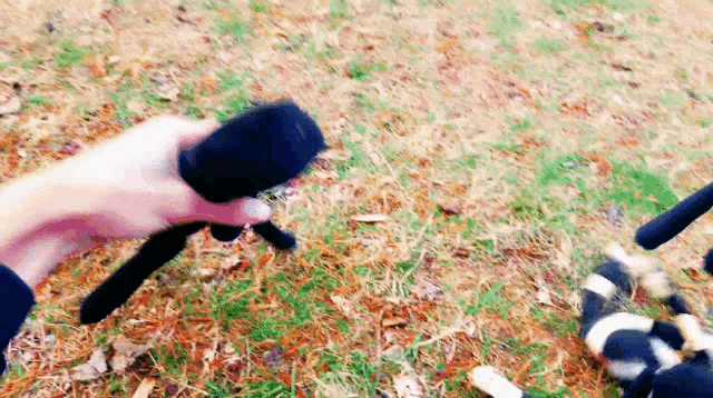 a person is holding a microphone in their hand in the grass