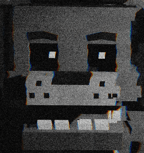 a black and white image of a cartoon face