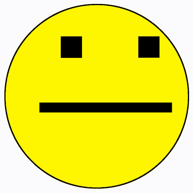 a yellow smiley face with two squares on the eyes