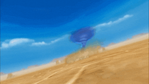 a painting of a tornado in the sky over a desert landscape