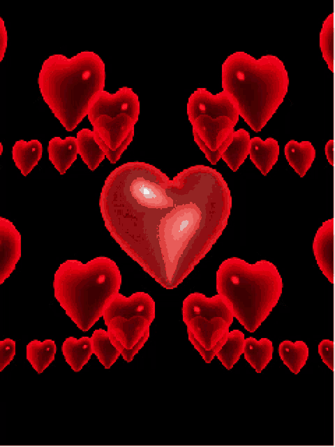 a glowing red heart is surrounded by smaller hearts