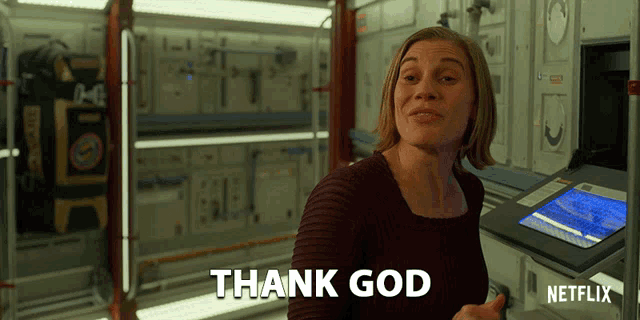 a woman says thank god in a netflix advertisement