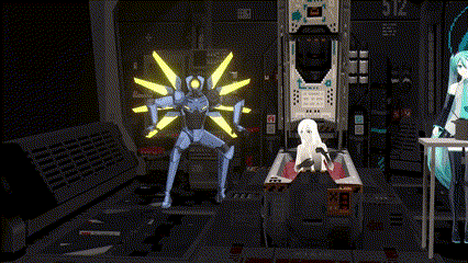 a computer generated image of a robot and a girl with the number 512 in the background