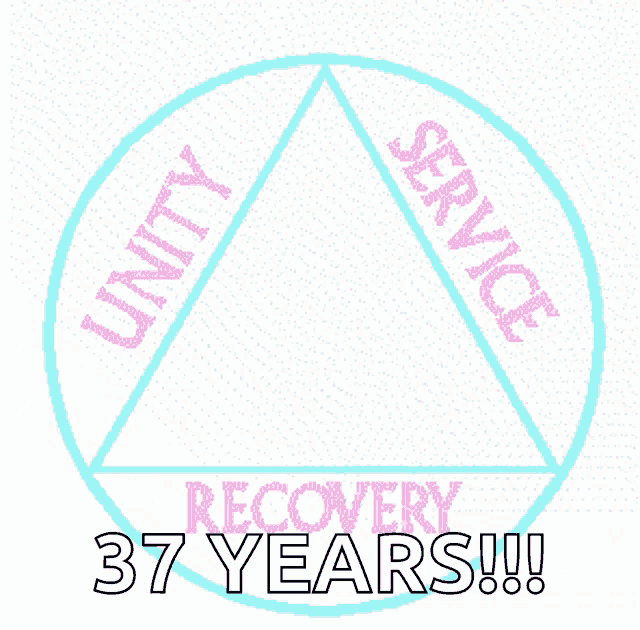 a blue circle with the words unity service and recovery 37 years