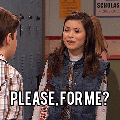 a girl says please for me while talking to a boy in a locker room