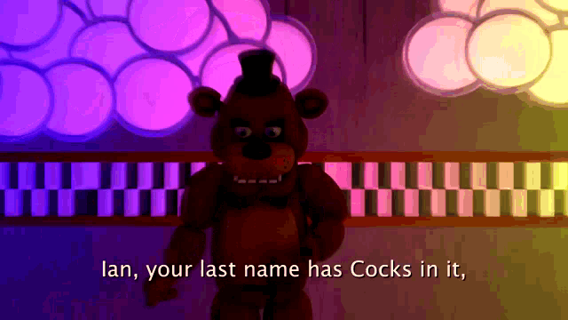 a teddy bear with the words " lan your last name has cocks in it "