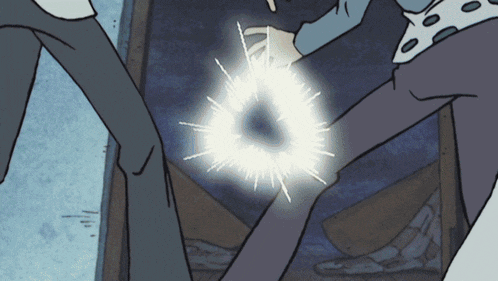 a cartoon drawing of a person with a light coming out of their hand