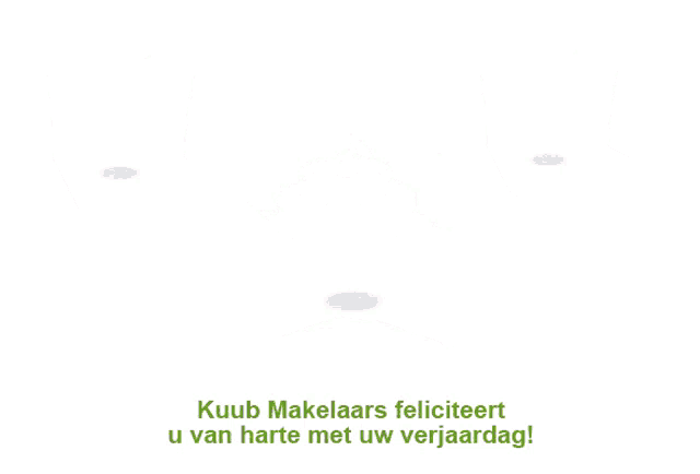 a green gift box with a red bow and the words kuub makelaars felicitaert u van harte met uw verjaardag