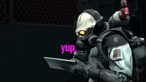 a video game character wearing a gas mask with the words yup sounds about right below him