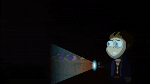 a cartoon of a man holding a flashlight in the dark