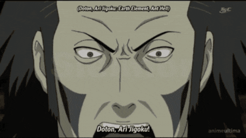 a cartoon of a man with the words doton ari jigoku