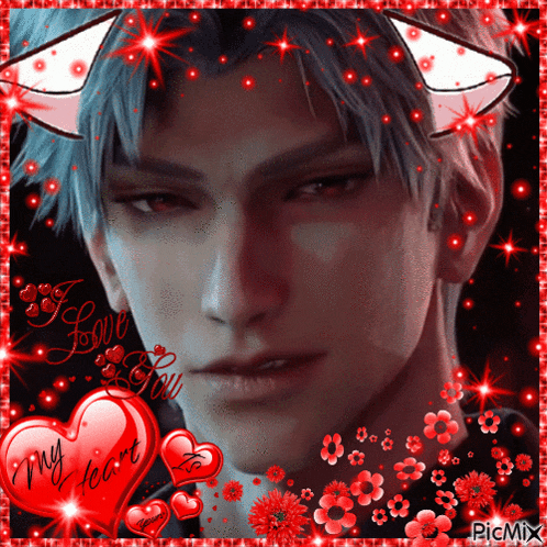 a picture of a man with a red heart that says " i love you "