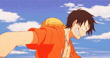 a pixel art of luffy from one piece flying in the sky