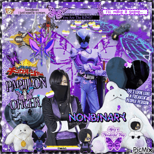 a picture of a person with papillon officer nonbinary on it