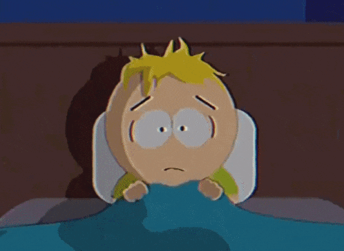 a cartoon character from south park is laying in bed