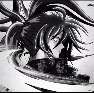 a black and white drawing of a person with a ponytail