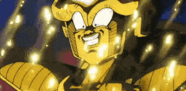 a close up of a cartoon character with a helmet on and a glowing face .