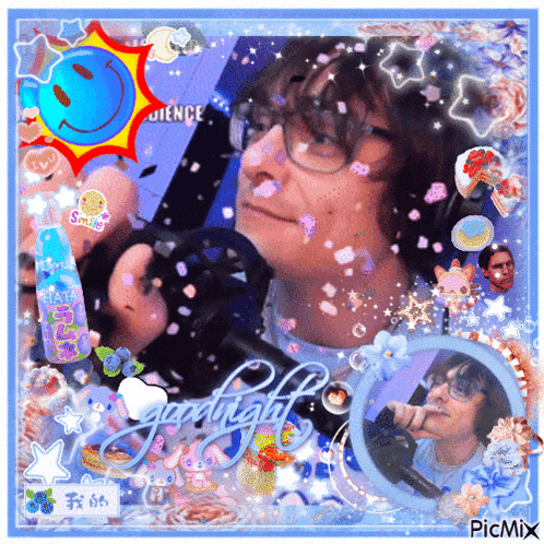 a picture of a man with glasses and the words goodnight written on it