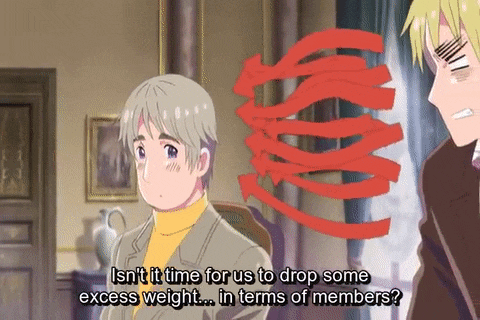 a man in a suit says " isn 't it time for us to drop some excess weight ... in terms of members "