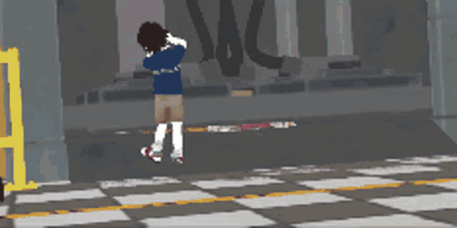 a pixel art drawing of a person riding a skateboard on a ramp