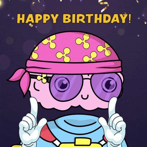 a cartoon character giving a thumbs up with the words happy birthday