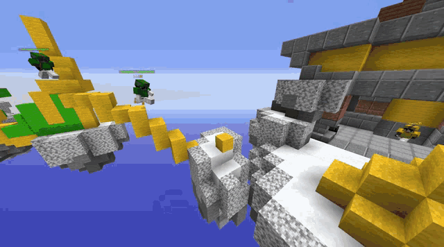 a screenshot of a minecraft game with a yellow block in the center