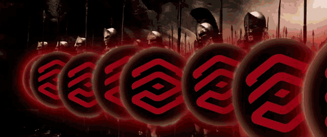 a row of red and black circles with the letter s on it