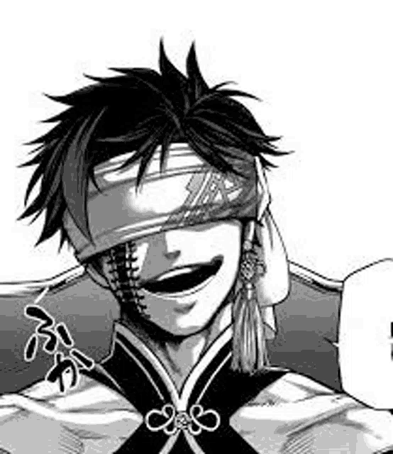 a black and white drawing of a man with bandages on his eyes and a bandage on his head .