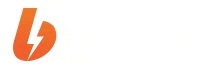 a white background with an orange lightning bolt in the middle of the letter b .