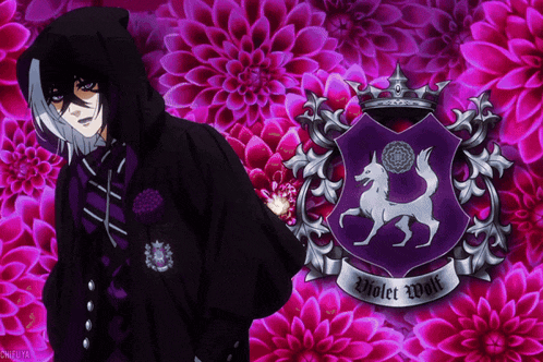 a purple emblem with a wolf and the word violet wolf