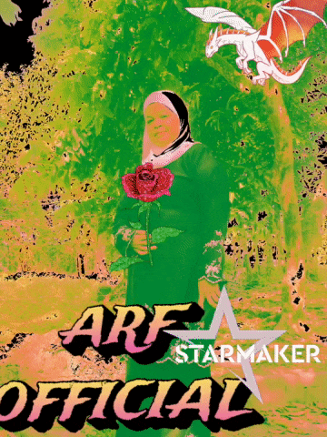 a poster for arf starmaker official with a woman holding a rose and a dragon