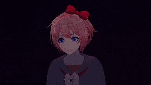 a girl with a red bow in her hair
