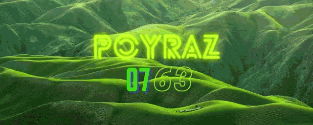 a green landscape with the name poyraz written in neon letters