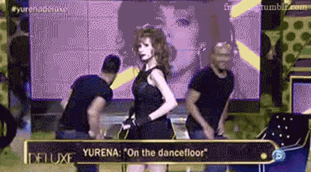 a pixelated image of a woman dancing with the words yurena on the dancefloor