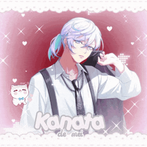 a picture of a boy with kanata de mei written on the bottom